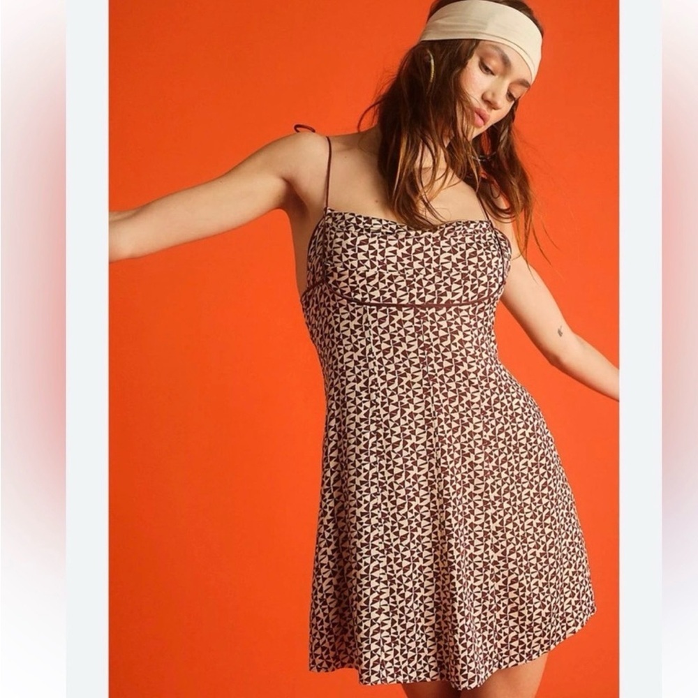 Free People Women's Kai Print Tie Strap Minidress Brown Size XL
